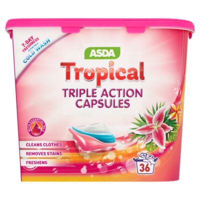 ASDA tropical triple action laundry capsules 882g, UK version