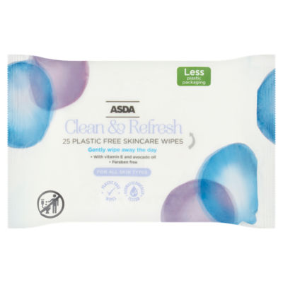 ASDA Clean & Refresh plastic-free skincare wipes, 25 count - British product