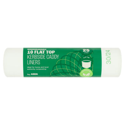 ASDA biodegradable flat top kerbside caddy liners 10 pack 25 litres - British product