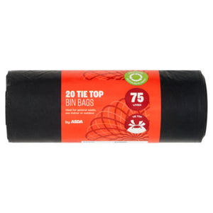 ASDA 20 Tie Top General Waste Bin Bags 75 Litres
