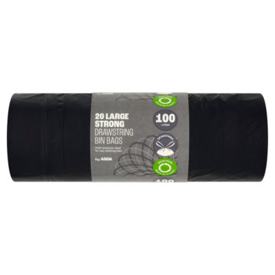 ASDA large strong drawstring bin bags 20 pack 100 litres - British product
