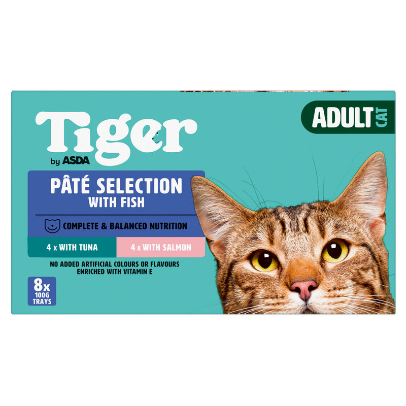 Tiger wet cat food with fish pâté 8 x 100g (800g) (British brand)