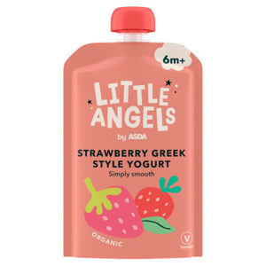 Little Angels by Asda Organic Strawberry Greek Style Yogurt 6+ Months Baby Food Pouch 90g