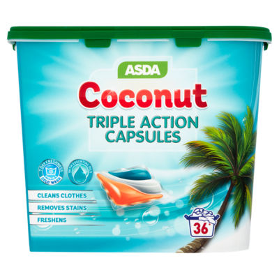 ASDA coconut triple action laundry capsules 36 pack (British brand)