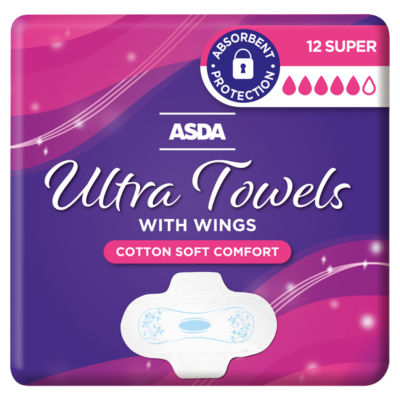 ASDA Super Ultra Towels with Wings 12 pack - British product