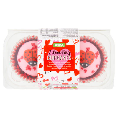 ASDA Love Bug Cupcakes chocolate raspberry frosting, UK version