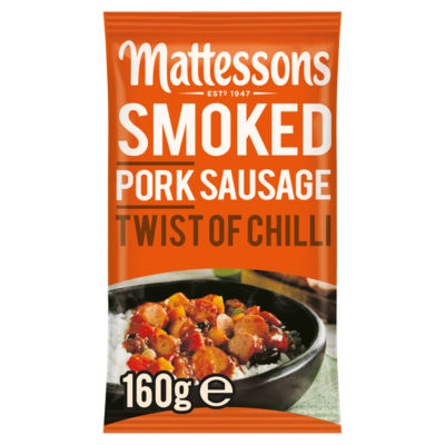 Mattessons smoked pork sausage twist of chilli 160g, imported from the UK