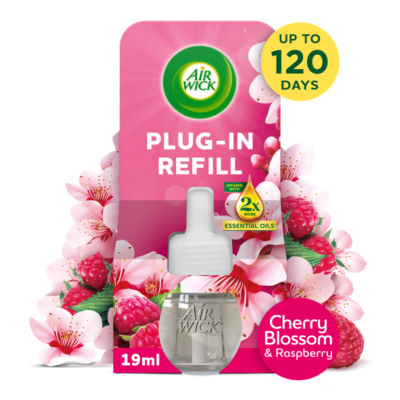Air Wick plug-in refill Cherry Blossom & Raspberry 19ml, imported from the UK