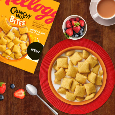 Kellogg's Bites Honey & Nut flavour breakfast cereal 375g, UK version