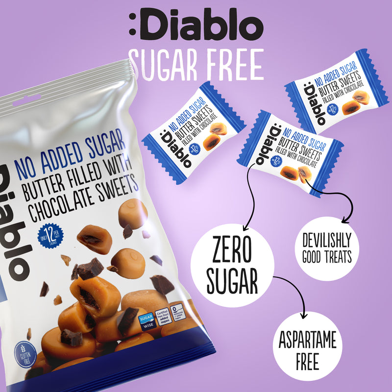 Diablo sugar-free butter sweets chocolate 75g pack of 8 (British brand)