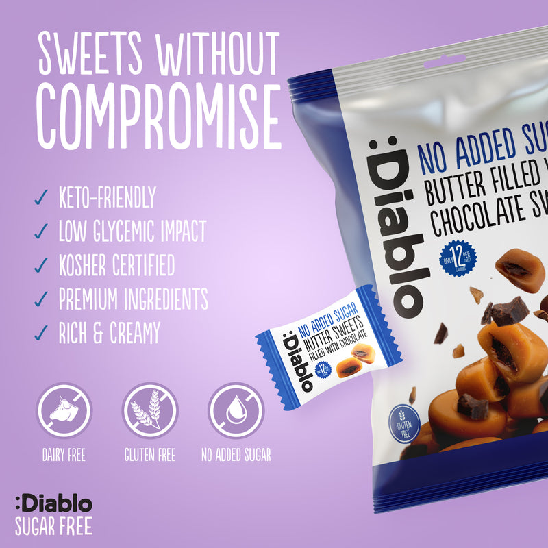 Diablo sugar-free butter sweets chocolate 75g pack of 8 (British brand)