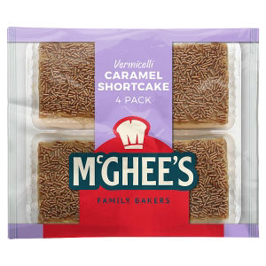 McGhee's vermicelli caramel shortcake 4-pack, imported from the UK