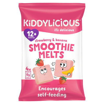 ASDA Kiddylicious Strawberry & Banana Smoothie Melts Toddler Snack 12+ Months 4 x 6g- Buy online at McGrocer
