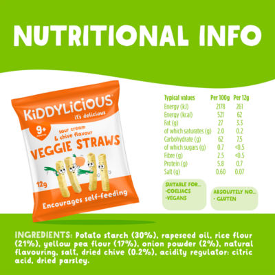 Kiddylicious sour cream and chive flavour veggie straws 48g pack, UK version