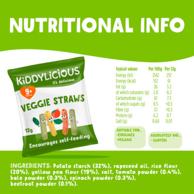 Kiddylicious Veggie Straws 9+ Months 48g, UK version