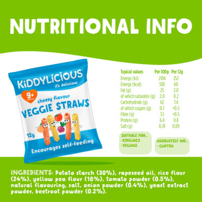 Kiddylicious cheesy flavour veggie straws 48g, UK version