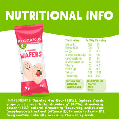 Kiddylicious Strawberry Wafers 6+ Months 10 x 4g (40g)