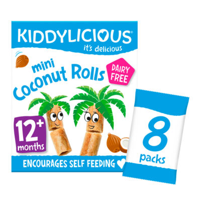 Kiddylicious Original Mini Coconut Rolls baby snacks 8x7g, UK version