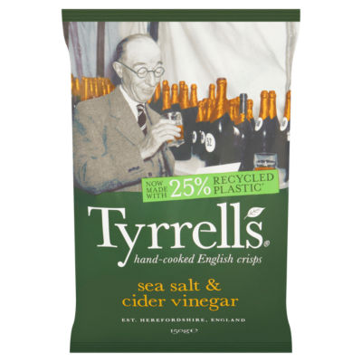 Tyrrells sea salt and cider vinegar sharing crisps 150g (British brand)