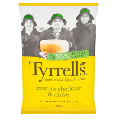 Tyrrells Mature Cheddar & Chive crisps 150g (British brand)