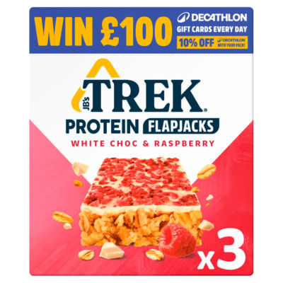 Trek protein flapjack white chocolate raspberry 3 x 40g (British brand)