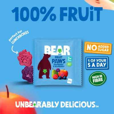 BEAR Little Paws raspberry and blueberry fruit snacks 5x20g - British product