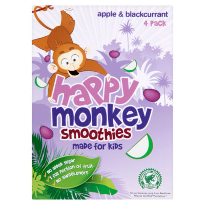 Happy Monkey Apple & Blackcurrant Smoothies 4 x 180ml, UK version