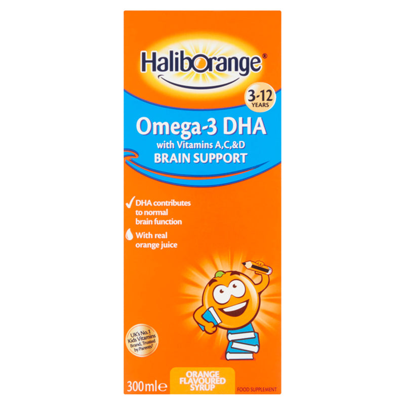 Haliborange Omega-3 DHA Orange Flavour Liquid 300ml for kids, UK version