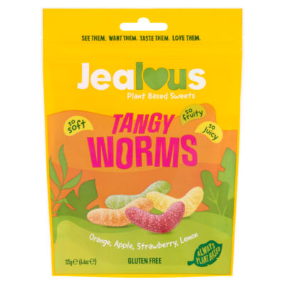Jealous Sweets Tangy Worms vegan gummies 125g - British product