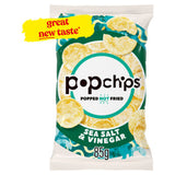 Popchips Sea Salt & Vinegar crisps 85g, imported from the UK