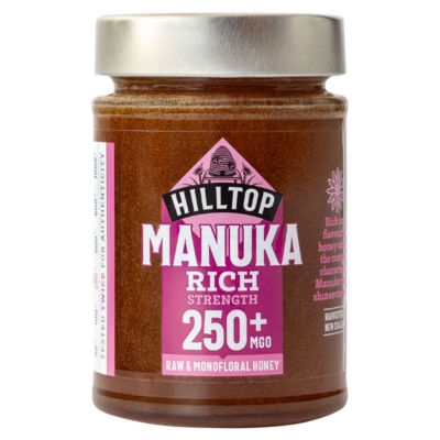 Hilltop Manuka raw monofloral honey 250+ MGO 225g jar, imported from the UK