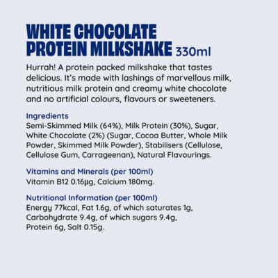 Shaken Udder white choc protein milkshake 330ml, UK version