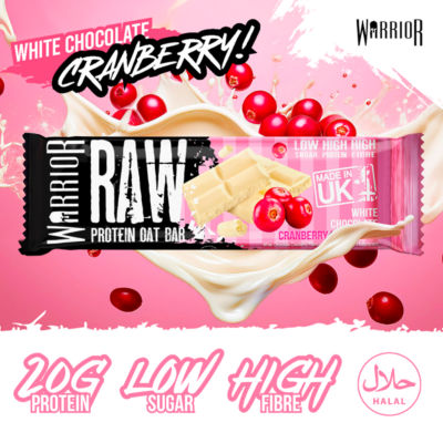 Warrior protein flapjack white chocolate cranberry 75g (British brand)