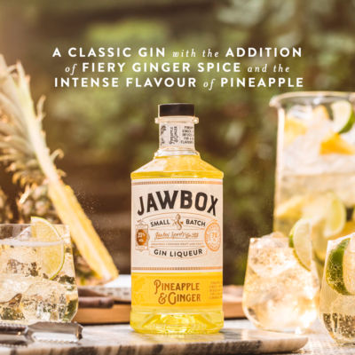 Jawbox Pineapple & Ginger gin liqueur 70cl, imported from the UK