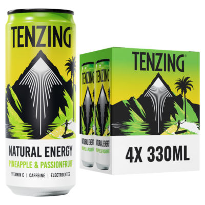 Tenzing energy drink Pineapple & Passionfruit 4 x 330ml (British brand)