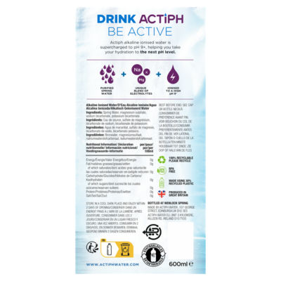Actiph Alkaline Ionised Water 600ml (British brand)