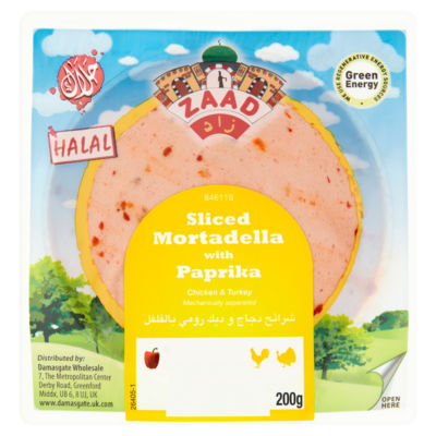 Zaad sliced mortadella with paprika 200g pack, UK version
