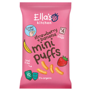 Ella's Kitchen Strawberry Banana Mini Puffs from 10 Months Organic Baby Snack 4 x 8g (32g)