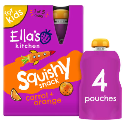 ASDA Ella's Kitchen Gulrot + Appelsin Squishy Snack Økologisk Småbarnssnack 4 x 100g (400g) - Kjøp online hos McGrocer