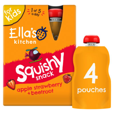 ASDA Ella's Kitchen Apple Strawberry + Beetroot Squishy Snack Organic Baby Snack 4 x 100g- Buy online at McGrocer