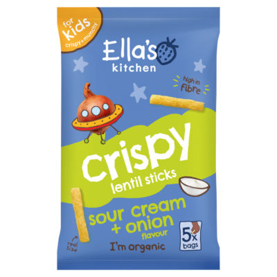 ASDA Ella's Kitchen Sour Cream + Onion Crispy Lentil Sticks Organic Toddler Snack 5 x 10g (50g)- Buy online at McGrocer