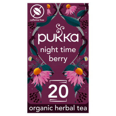 Pukka Organic Night Time Berry Herbal Tea 20 Home Compostable Sleep Tea Bags 36g