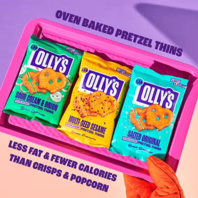 Olly's sour cream & onion pretzel thins 140g, imported from the UK