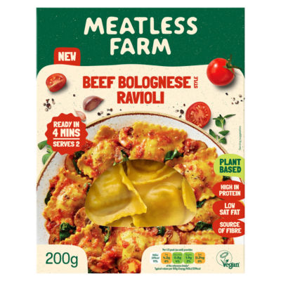 Meatless Farm beef bolognese ravioli 200g, imported from the UK