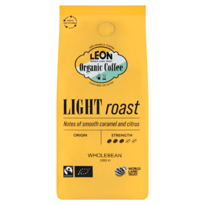 Leon Organic Light Roast Wholebean Coffee Beans 200g