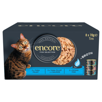 ASDA Encore Natural Wet Cat Food Fish Selection Broth 8 x 70g Tins- Buy online at McGrocer