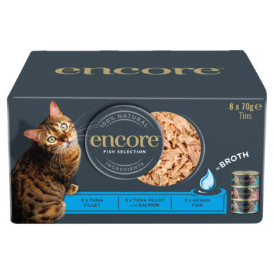 Encore cat food fish selection 8x70g tins - British product