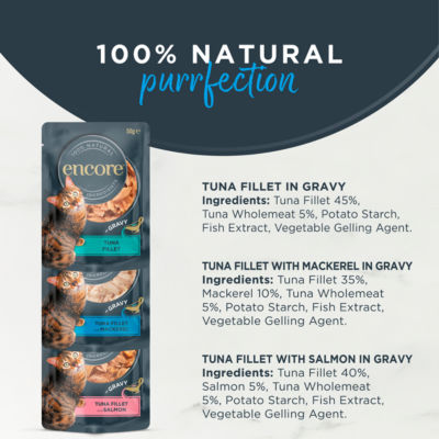 Encore Fish Selection in Gravy wet cat food pouches 5 x 50g - British product