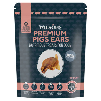 Wilsons Premium Pigs Ears dog chew, natural UK version