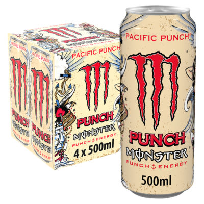 Monster Energy Pacific Punch energy drink 4x500ml, imported from the UK